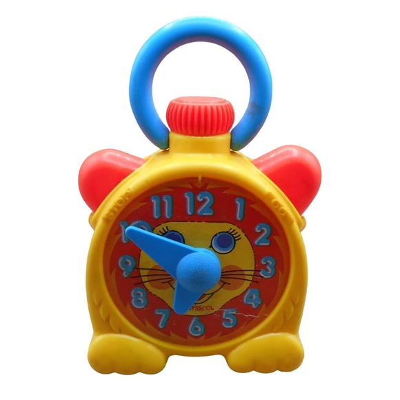 Vintage Playskool Stop 'N Go Clock Yellow Lion Face Wind-up Works RARE - Picture 1 of 9